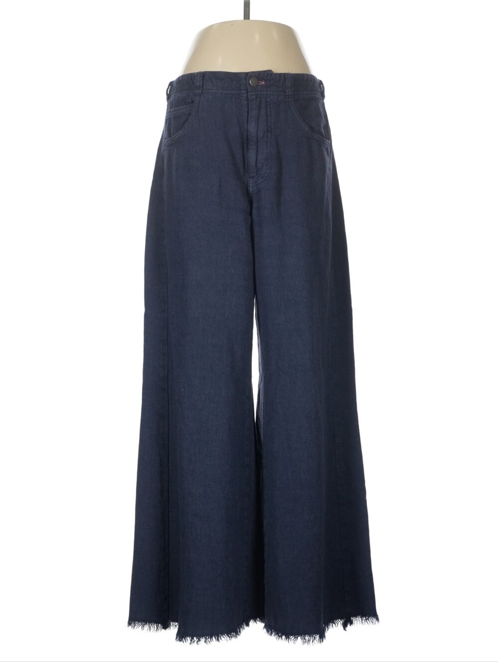 Pilcro Adi Linen Blend Wide Leg Frayed Raw Hem Jean Pant Navy Sz 29